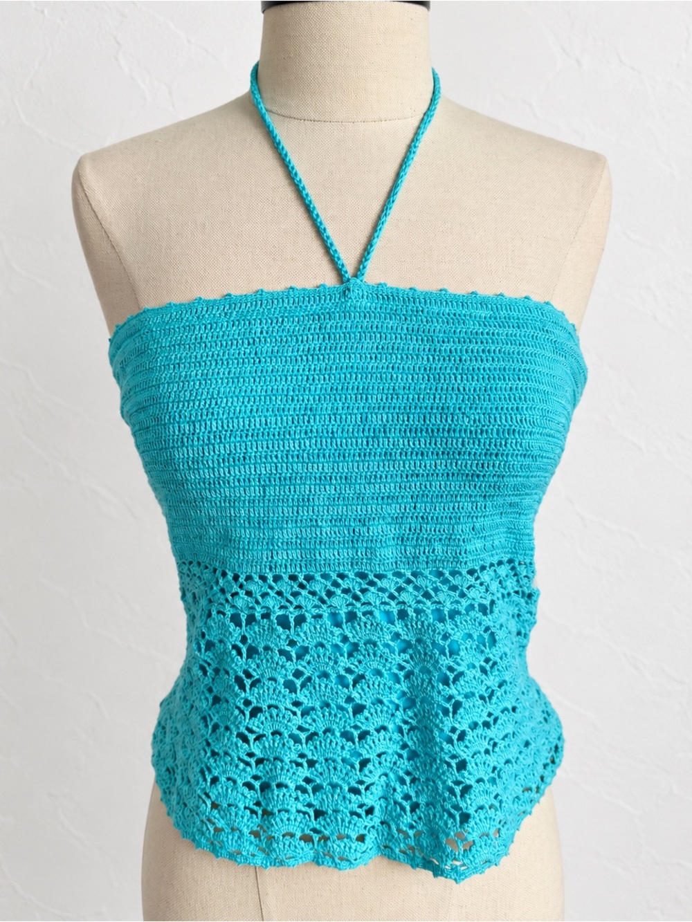 Vintage Lilly Pulitzer Turquoise Crochet Halter Top Size S